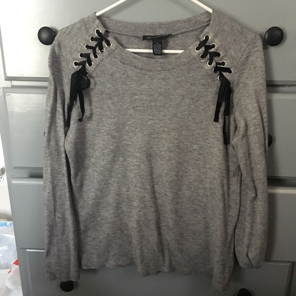 Gray lace up sweater